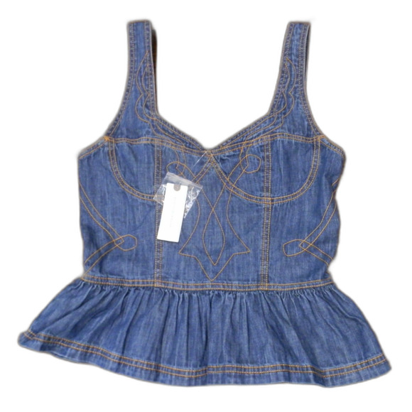 Pilcro Tops - Pilcro Anthropologie Blue Denim Corset Top Women's Size Small NWT
